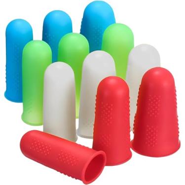 Imagem de 12 peças de tampas de dedo de cola de silicone, protetor de polegar reutilizável antiderrapante para adesivos quentes, costura de scrapbooking