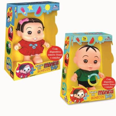Imagem de Kit Bonecos Turma da Monica Baby Monica e Cebolinha Fala Frases Adijom