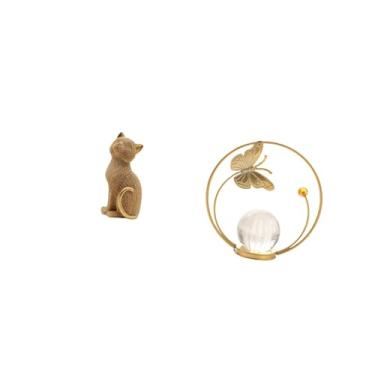 Imagem de Fenteer Estatueta de Gato em Resina com Suporte de Metal E Bola de Cristal, Escultura Decorativa de Animal para Estante, Corredor, Lareira, Quarto, Sala de Es