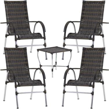 Imagem de Conjunto De 4 Cadeiras E Mesa De Centro Trama  Pedra Ferro