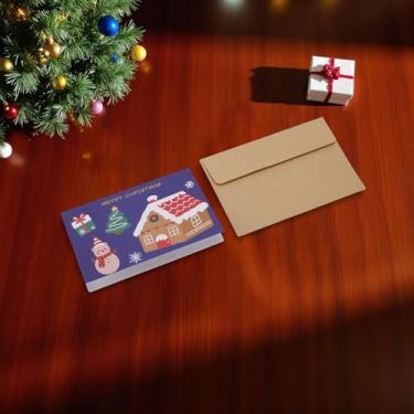 Imagem de 1 conjunto de cartão de felicitações de Natal com desenho animado de casa de neve com papel envelope multicolorido 12,7 x 8,4 cm