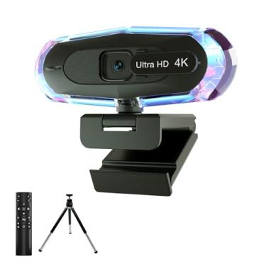 Imagem de ceabulila Webcam 4K para PC, webcam 4K com controle remoto e luz RGB, câmera de streaming de foco automático para PC/Mac, câmera de computador Plug and Play para Zoom/Skype/YouTube/Reunião