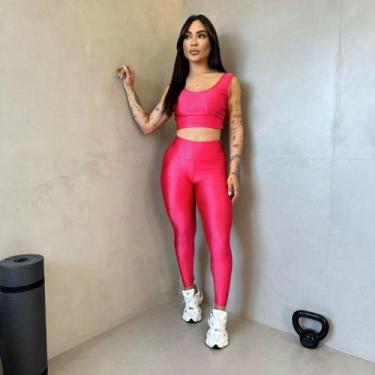 Imagem de Conjunto Feminino Academia Fitness Cirrê 3D Canelado Top com Bojo + Le