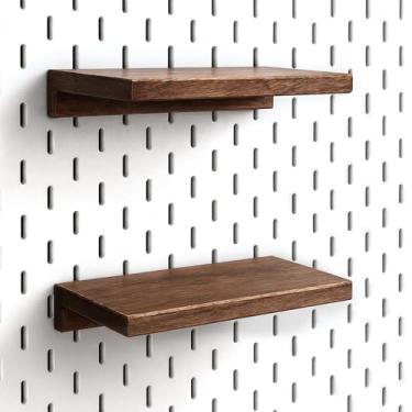 Imagem de SEMPOMA Pacote com 2 prateleiras médias de madeira – 20 x 10 cm, compatíveis com IKEA Skadis Pegboard, prateleiras de parede com manchas de nogueira