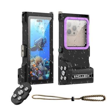 Imagem de ShellBox Case Caixa de telefone impermeável com controle Bluetooth, ajuste universal para iPhone Sansung Galaxy Google Pixel Android Smartphone, preto roxo