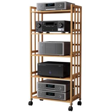 Imagem de FENOKD Suporte de prateleira de mídia de altura ajustável para TV/DVD Players/caixas de cabo, gabinete estéreo de 5 níveis com rack de componentes de áudio para armazenamento de discos (C x L x A 50 x