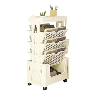 Imagem de Estante móvel de 5 níveis, estante móvel com rodas, carrinho de rodinhas multifuncional, organizador de estante, carrinho de rodinhas em camadas que economiza espaço, grande carrinho utilitário de