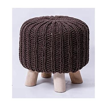 Imagem de Banqueta Ottomans pequena, banqueta redonda de malha, banco de apoio para os pés com pernas de madeira para trocar sapatos para sala de estar quarto sob a mesa cadeira/marrom/30 x 30 cm