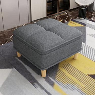 Imagem de Banqueta Ottomans, caixa de armazenamento de banco de pés, moldura de madeira, caixa de brinquedo de linho com tampa, banco de pé para sala de estar, quarto/cinza K, 60 x 50 x 38 cm