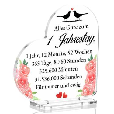 Imagem de Presentes de casal de 1º aniversário para ele, placa em forma de coração de aniversário de 1 ano, presentes românticos para casais, esposa e marido