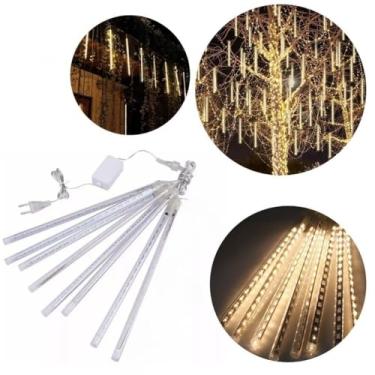 Imagem de Cascata de Luzes Estrela Natalina 100 LED 3m – Bivolt com Luzes Coloridas Quentes e Modo Pisca(Cascata Tubo Quente 110v)