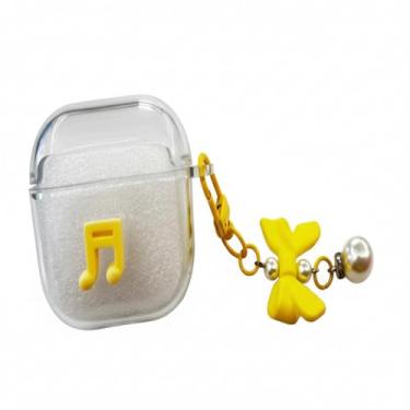 Imagem de Capa transparente para AirPods 4 com chaveiro – capa protetora de TPU transparente e macia, à prova de choque, suporta carregamento sem fio – compatível com AirPods 4 (2024) (amarelo)