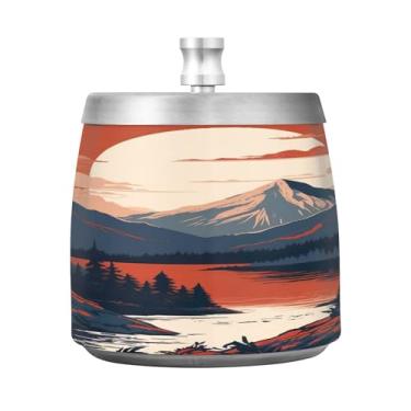 Imagem de SEHANY Cinzeiro Majestic Mountain Peak com tampa para cigarros, à prova de vento, sem fumaça, aço inoxidável, cinzeiros para uso interno e externo, grande, inodoro, para fumantes, decoração de