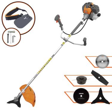 Imagem de Roçadeira Multifuncional Completa Tekna RL520P À Gasolina 52cc Para Todos os Tipos de Trabalho Com Carretel de Nylon + Kit de 4 Lâminas de Cortes