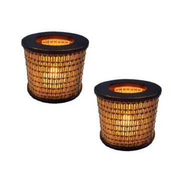 Imagem de 2 Mini Luminária Lanterna Decorativa Vela Led Bambu - CL DECORAÇÕES AR