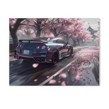 Imagem de HouLaiZhe R35 Carro Esportivo Flor de Cerejeira Posters Tela Estética Sala Decoração de Parede Impressões Galeria Sala Decoração de Parede para Quarto Sala de Estar Escritório 18 x 24 polegadas (45 x