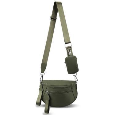 Imagem de MIVELOYA Bolsa transversal quadriculada para mulheres, pochete de nylon quadriculada espaçosa com bolsa de moedas RFID para uso diário e viagens, Verde militar, Large, Casual