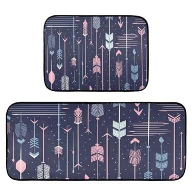 Imagem de Wassud Conjunto de 2 tapetes e tapetes de cozinha Arrows, antiderrapantes, impermeáveis para cozinha, corredor, escritório, pia, lavanderia