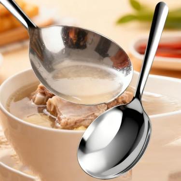 Imagem de 1 colher de sopa grande de aço inoxidável, orifício de drenagem, colher com ranhuras, alça longa, espessa, utensílios de cozinha, 19 x 7,5 cm (estilo1)