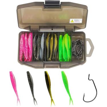 Imagem de Conjunto de iscas de pesca Shad para pesca de robalo, trairas e peixes de água salgada e doce, incluindo no kit anzóis de pesca, e diferentes cores do Soft Shad