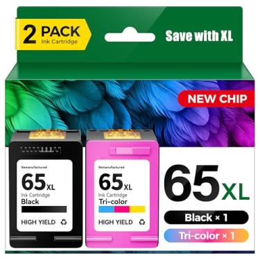 Imagem de Cartuchos de tinta 65XL preto/colorido para HP Ink 65 65XL compatível com HP Envy 5055 5052 5058 DeskJet 3755 2655 3752 3720 3722 3723 3758 2652 2622 2624 AMP 1000 0 125 Impressora 130 - Pacote com 2
