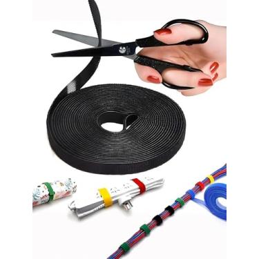 Imagem de Tiras cortadas no comprimento resistente, rolo de dupla face autoaderente de 32 pés x 1,2 cm, laços de agrupamento se prendem a si mesmos para fixação segura, preto