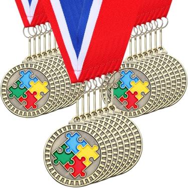 Imagem de Loetere 30 medalhas de metal de conscientização a granel 5 cm presentes de troféu de ouro com fita de pescoço, medalhas de metal para mulheres reconhecimento de caridade, sobrevivente, evento público