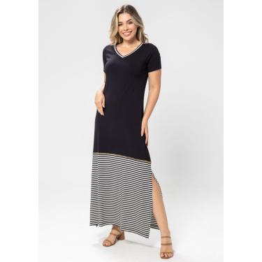 Imagem de Vestido Longo Pau a Pique Listrado Preto PRETO - P