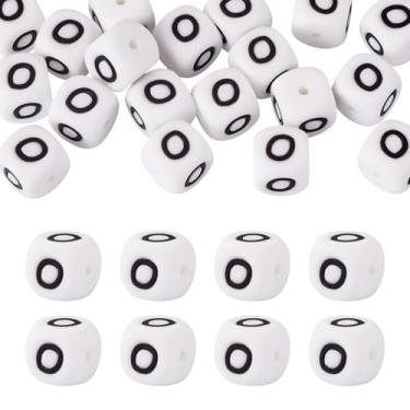 Imagem de 20 peças de contas de silicone com letra O de 12 x 12 x 12 mm do alfabeto quadrado, contas espaçadoras de borracha para pulseira da amizade, chaveiros, cordões, canetas, artesanato faça você mesmo