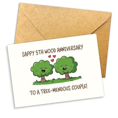 Imagem de Podagree Cartão comemorativo de aniversário de 5º aniversário da Sappy, lindo trocadilho de árvore com envelope Kraft, cartão de aniversário romântico engraçado para casais marido esposa – 20 x 13 cm