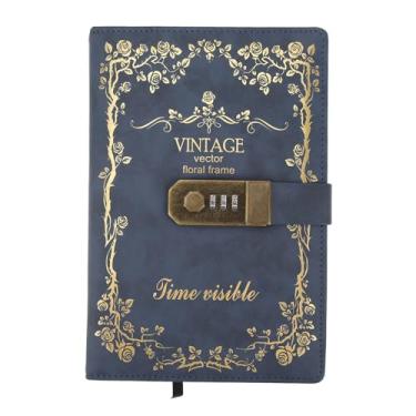 Imagem de Cuofyunl livro de senha multiuso portátil elegante requintado estilo europeu vintage bloqueio diário para escrita (Azul escuro)