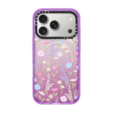 Imagem de CASETiFY Capa Impact para iPhone 17 Pro [fina/compatível com Magsafe/2,5 m. Proteção contra quedas de grau militar 4X] - Rosa pastel fofo floral - Glitter roxo
