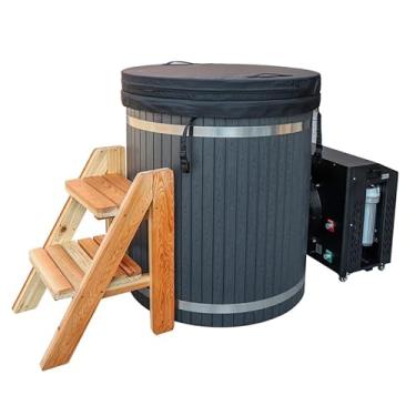 Imagem de Barril de banho de gelo ao ar livre personalizado com refrigerador – Banheira de imersão a frio de madeira de cedro, forro de aço inoxidável 304, banheira de imersão redonda de 83 cm para adultos
