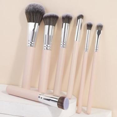 Imagem de Conjunto de 7 pincéis de maquiagem, pincéis de maquiagem profissionais com pincel de blush, pincéis de base, pincéis de maquiagem para os olhos, brochas para maquiagem, bege