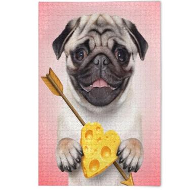Imagem de Quebra-cabeças engraçados fofos para cães pug adultos 500 peças, presentes de elefantes brancos para a família, quebra-cabeças, cena de outono, arte de pintura animal, 500 peças, 52 cm x 37,8 cm