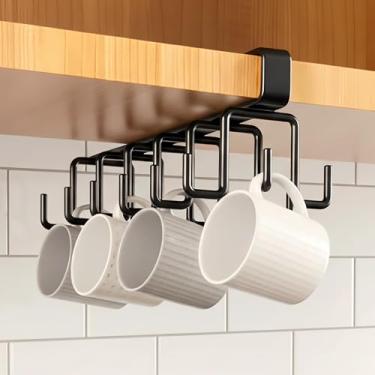 Imagem de Suporte de caneca, gancho de armazenamento de armário de trilho de 12 ganchos, para organizador de gancho de parede montado na porta do banheiro, preto, design de fileira dupla