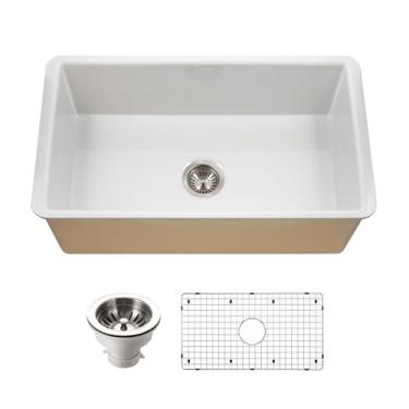 Imagem de Houzer Pia de cozinha Platus White Fireclay - Pia de tigela única de 81 cm com filtro e grade, durável e versátil, essencial para casa e apartamento - PTU-3600 WH-C