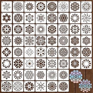 Imagem de 60 peças de estênceis de mandala para pintura, estênceis reutilizáveis de pintura rupestre para arte DIY em madeira, pedras, tela, tecido, vidro, cerâmica (7 x 7 cm)