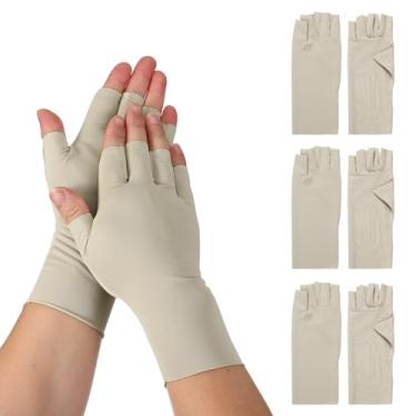 Imagem de YELARXI Luvas de proteção solar, luvas de proteção para as mãos de meio dedo, luvas respiráveis para tela sensível ao toque sem dedos, 3 pares de tom de pele e seda de gelo de nylon para (manicure de