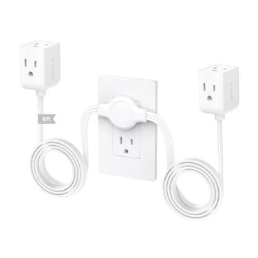 Imagem de TROND Cabo de extensão dividido, duplo de 1,8 m de cada lado, plugue plano de perfil baixo, cubos extensores de saída com 3 aterramentos duplos, 13 amperes, fio de calibre 16, para suporte de TV para