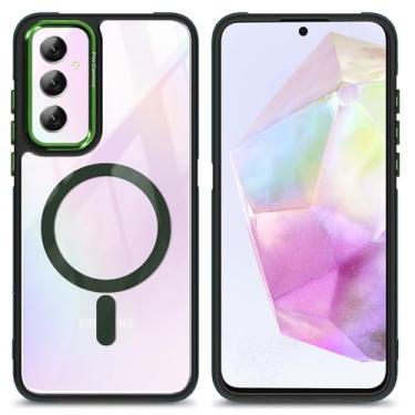 Imagem de YZB Capa magnética para celular Samsung Galaxy A15-5G, transparente/verde | Compatível com MagSafe | Traseira resistente a arranhões | Proteção à prova de choque de nível militar - Capa fina para