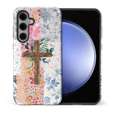 Imagem de Zhhoya Capa para Samsung Galaxy S25, capa de telefone com estampa floral e estampa cruzada híbrida de 2 camadas à prova de choque para meninas, mulheres, meninos e homens