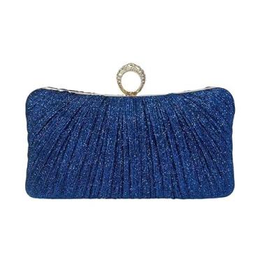 Imagem de Bolsa clutch feminina dourada com purpurina, plissada, para festa de casamento nupcial com anel de strass, Azul antigo