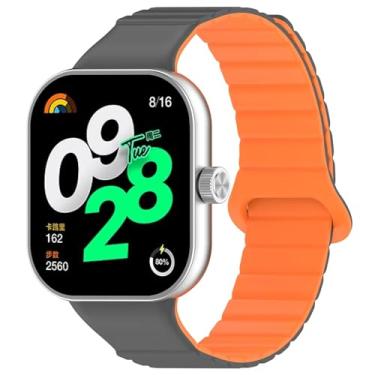 Imagem de HSPTR Cinta magnética de silicone para relógio Redmi 4 acessórios Substituição Smart Watch Band Wrist Soft Sport Sport Bracelet para Miband 8Pro Watchbands(Gray-Orange,For Redmi Watch 4)