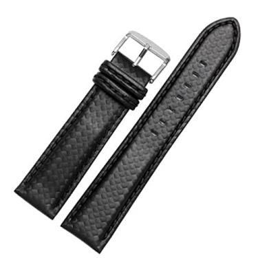 Imagem de AXPTI Pulseira de relógio masculina de fibra de carbono com costura laranja de 18 mm, 20 mm, 21 mm, 22 mm, 23 mm, couro genuíno preto e vermelho com pulseira de relógio, 24mm, Acetato, Sem Pedra