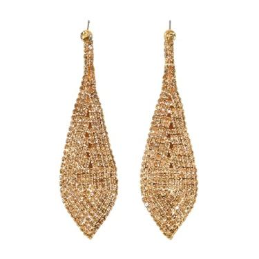 Imagem de Brincos pendentes longos em camadas com lágrima de zircão e strass – Brincos de zircônia cúbica cintilante para mulheres, festa de casamento, roupa formal à noite, Large, Cobre, Sem pedra preciosa