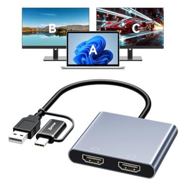 Imagem de KCEVE Adaptador USB para HDMI duplo, 1080p @ 60Hz USB C para divisor multiportas HDMI para Windows, M1/M2 Mac OS - Interface BIOS não suporta, suporta apenas processador de 11ª geração ou mais recente