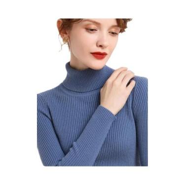 Imagem de Suéter Feminino De Gola Alta Em Cashmere Macio, Pulôver Básico De Tric