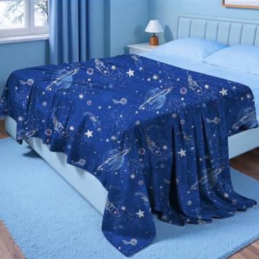 Imagem de MAG Lençol de cima de galáxia espacial, apenas lençol de cima com base em estrela azul, microfibra super macia, tamanho casal (203 x 241 cm).