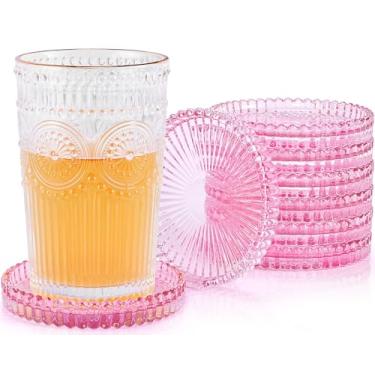 Imagem de Castiçais de vidro, conjunto de 8 placas de pilar de cristal para copos modernos para bebidas, peça central, decoração de casa, cozinha, sala de estar, pátio, casamento, Halloween, Natal, festa, rosa